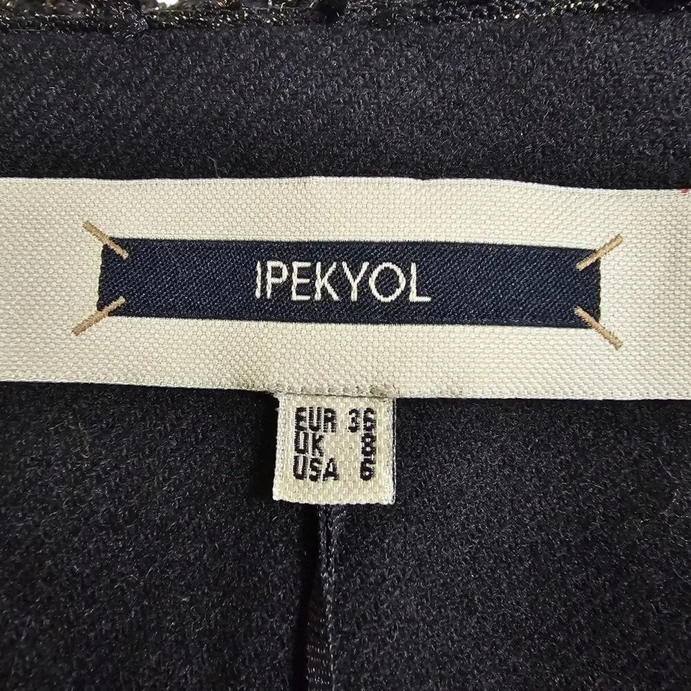 Ipekyol‎ Tweed Sparkle Wool Blend Jacket with Chain Details Black Size 6